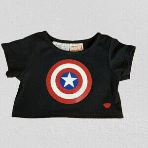 Build A Bear Captain America Shield logo tee shirt BAB Marvel Black